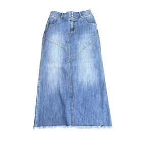 Wash Lab Women's Denim Maxi Skirt Blue Size 29 Style‎ WL1610S Long Jean Y2K Boho